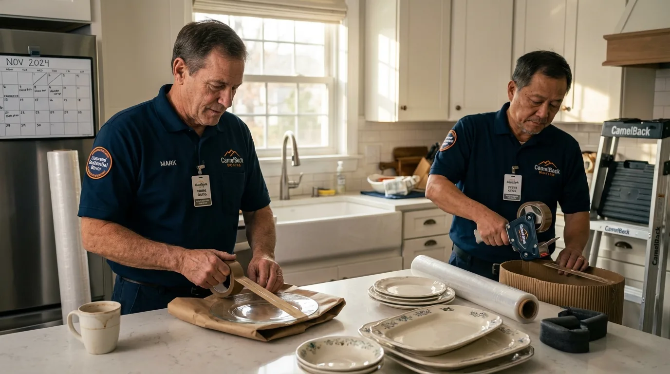 Professional crew packing kitchen dishware in Rockaway, NJ